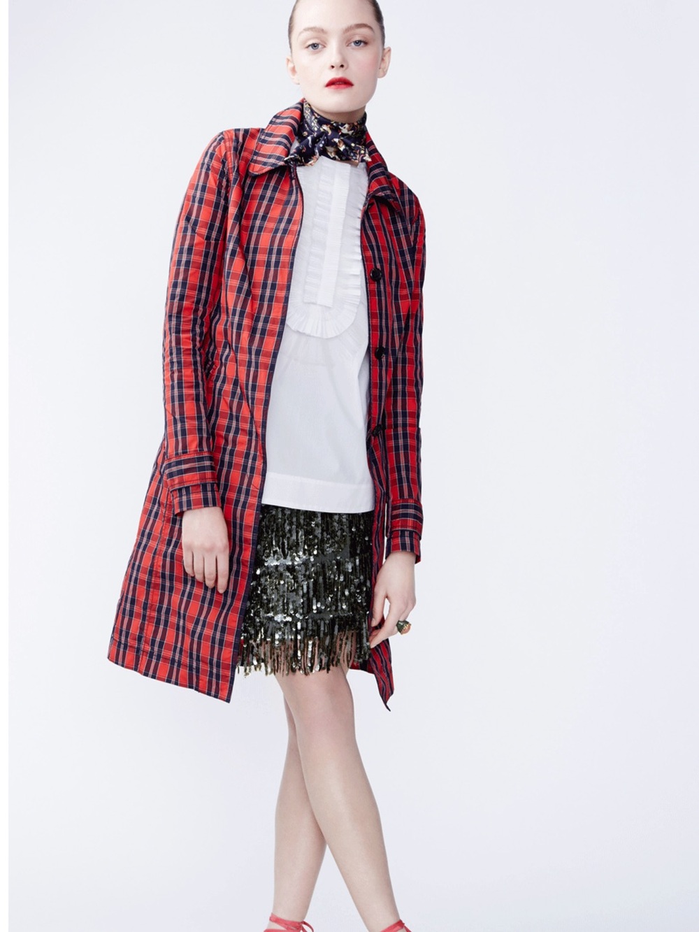 J. Crew Womens Red Plaid Nylon Rain Coat Size 0 - Picture 3 of 7